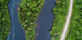 Island in the middle of a river next to a highway ... Île au milieu d’une rivière à côté d’une autoroute